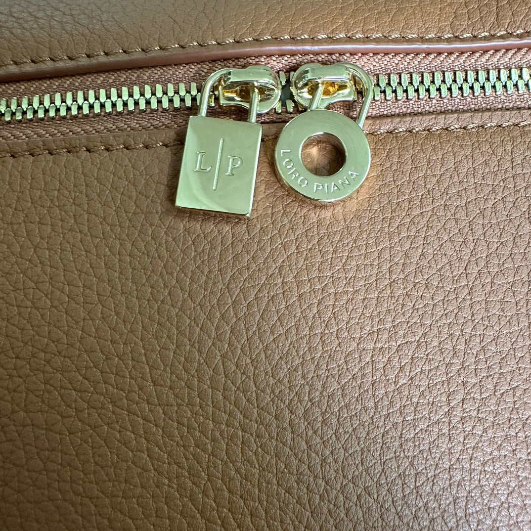 Loro Piana Extra Pocket Backpack L23.5 in Ginger Orange Calfskin with Gold Hardware