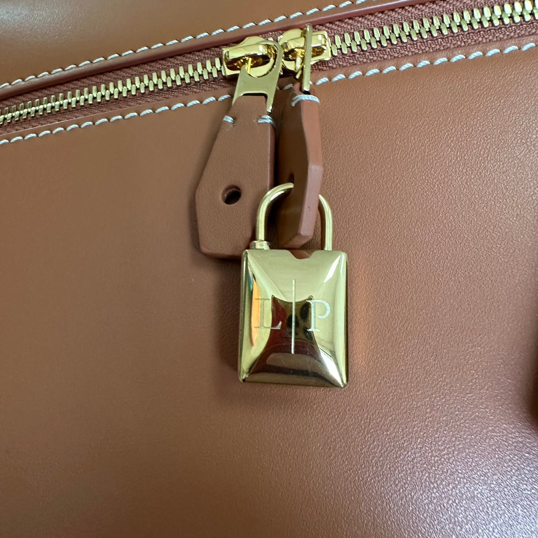 Loro Piana Extra Bag L27 in Ginger Orange Smooth Calfskin with Gold Hardware