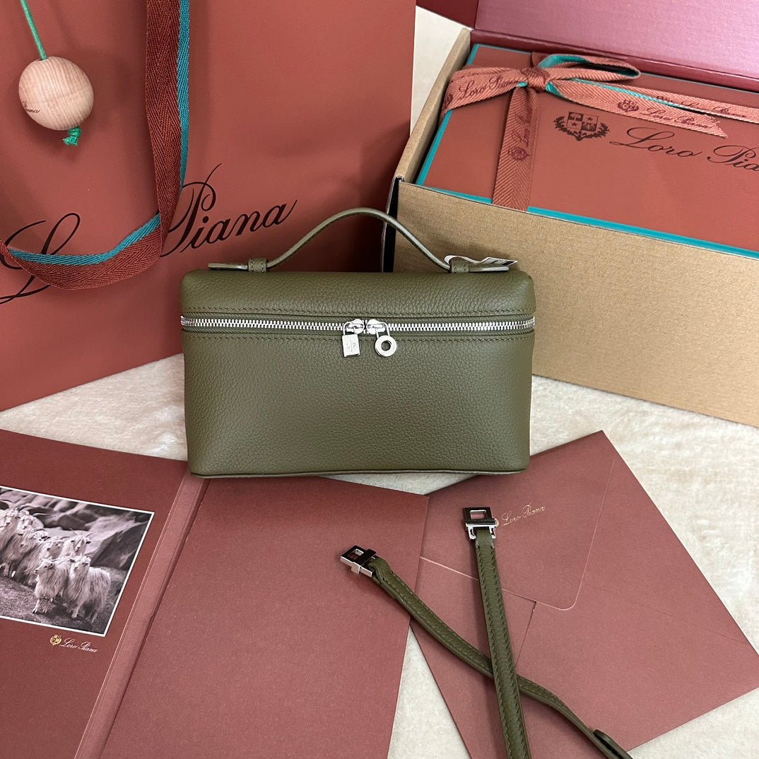 Loro Piana Extra Pocket L19 in Olive Green Calfskin with Silver Hardware Bag