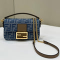 Baguette Mini 19 Bag in Cerulean Blue Monogram Denim with Gold Hardware