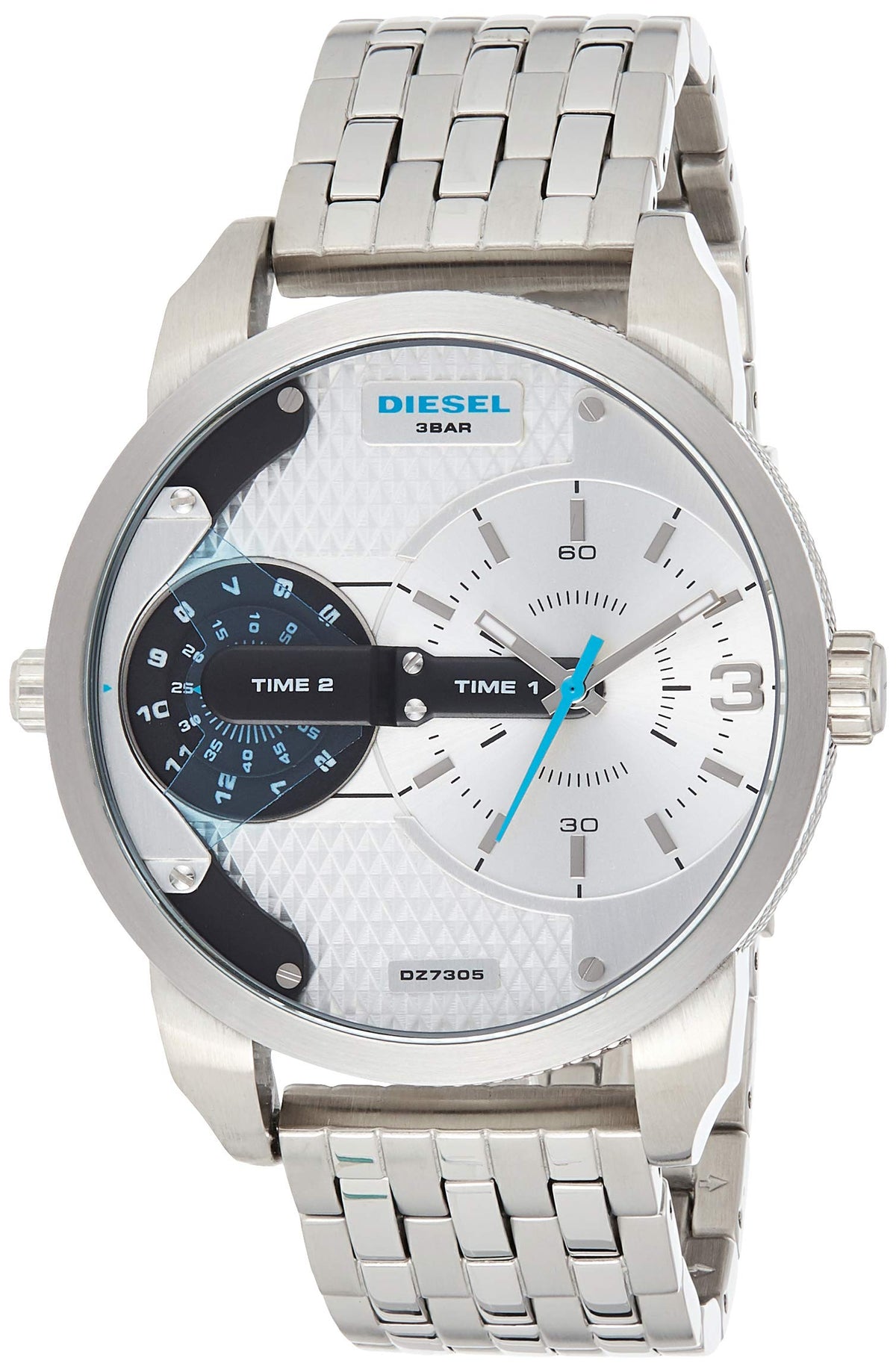 Diesel DZ7305 Mini Daddy Dual Time Men's Watch - Silver Dial & Stainless Steel Strap