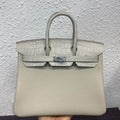 Hermes Birkin 25cm Gris Perle Crocodile and Togo Leather Silver Hardware Bag
