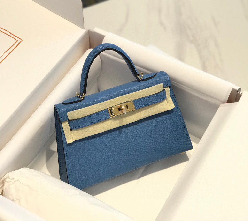 Hermes Kelly Mini 20 Blue Epsom Gold Hardware Bag
