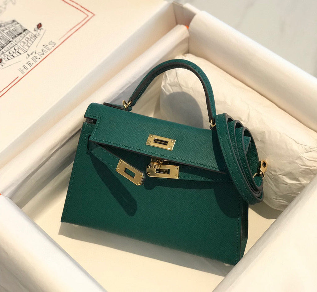 Hermes Kelly Mini 20 Green Epsom Gold Hardware Bag
