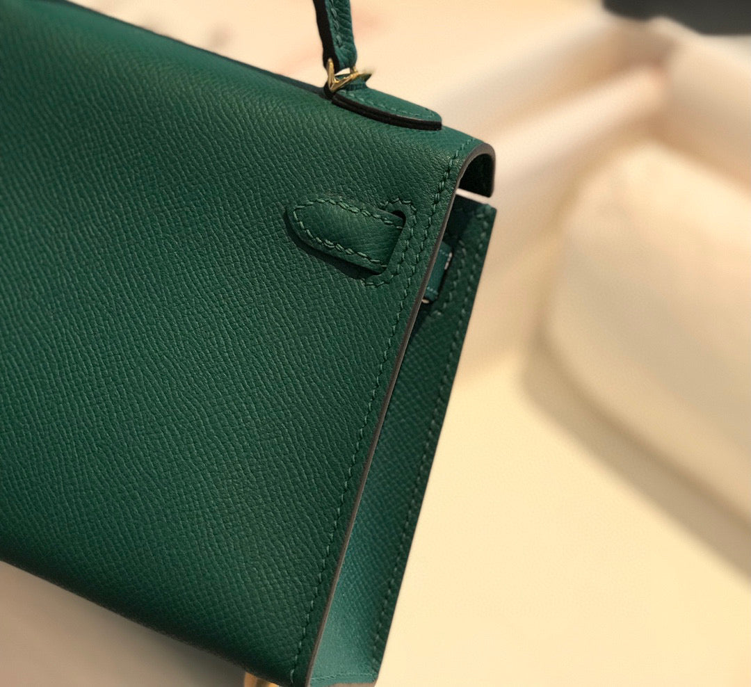 Hermes Kelly Mini 20 Green Epsom Gold Hardware Bag