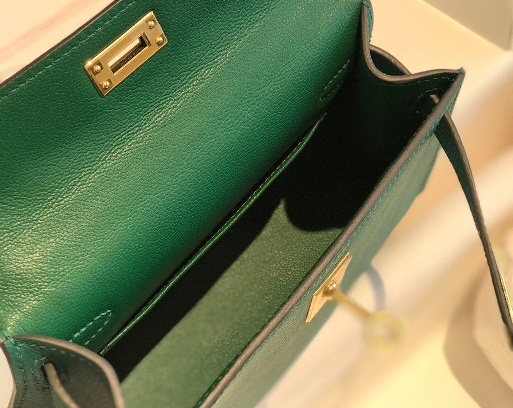 Hermes Kelly Mini 20 Green Epsom Gold Hardware Bag