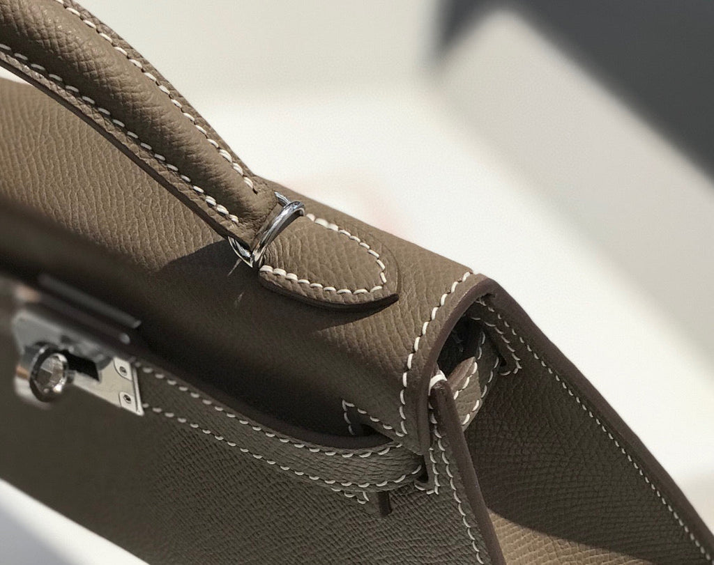 Hermes Kelly Mini 20 Etoupe Epsom Silver Hardware Bag
