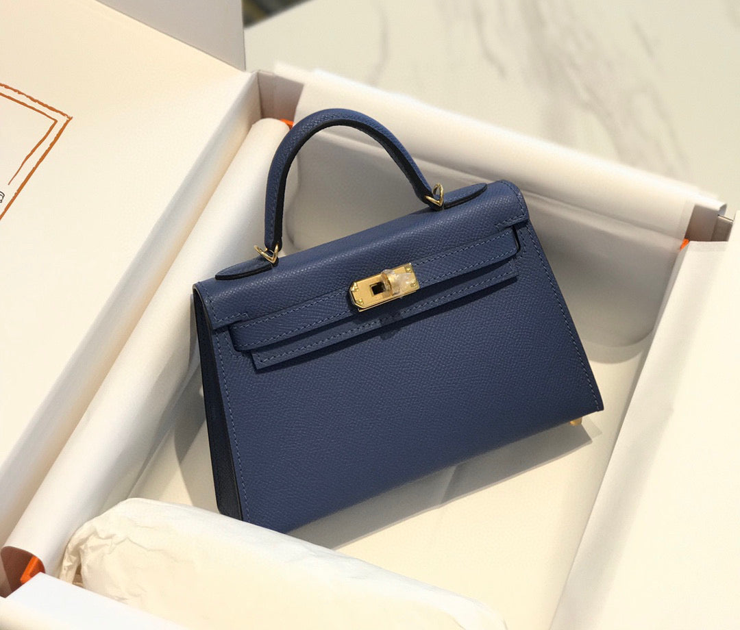 Hermes Kelly Mini 20 Denim Epsom Gold Hardware Bag
