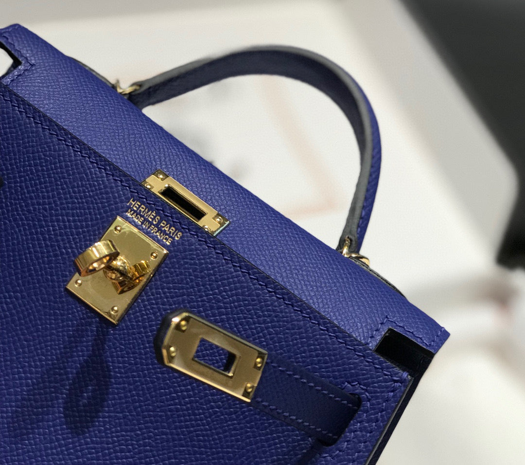 Hermes Kelly Mini 20 Blue Violet Epsom Gold Hardware Bag