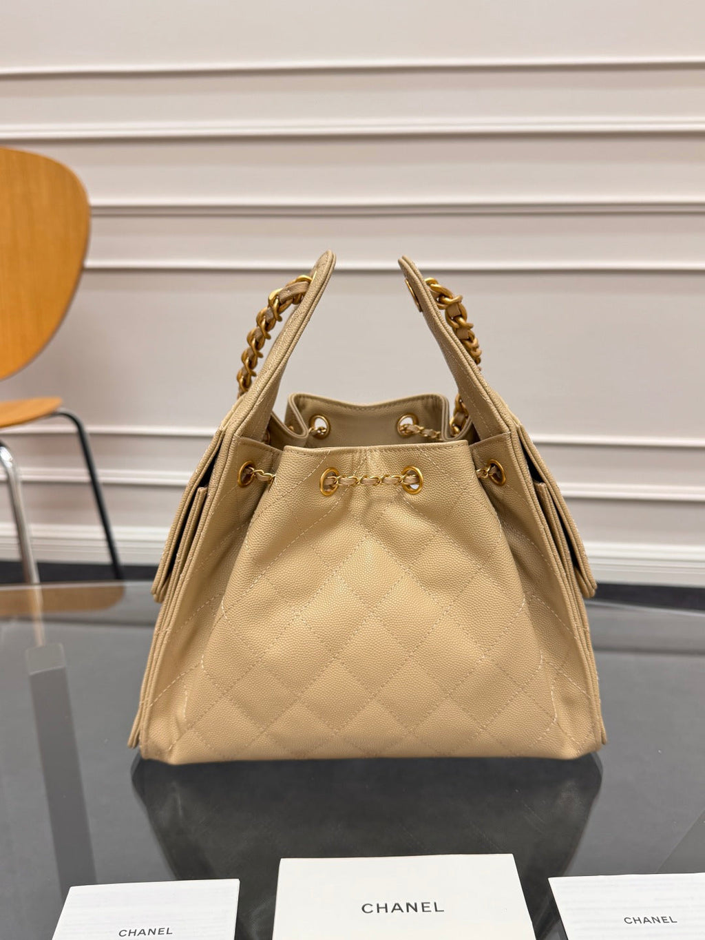 Chanel 25S Hobo Bag 30 in Golden Beige Caviar with Gold Hardware
