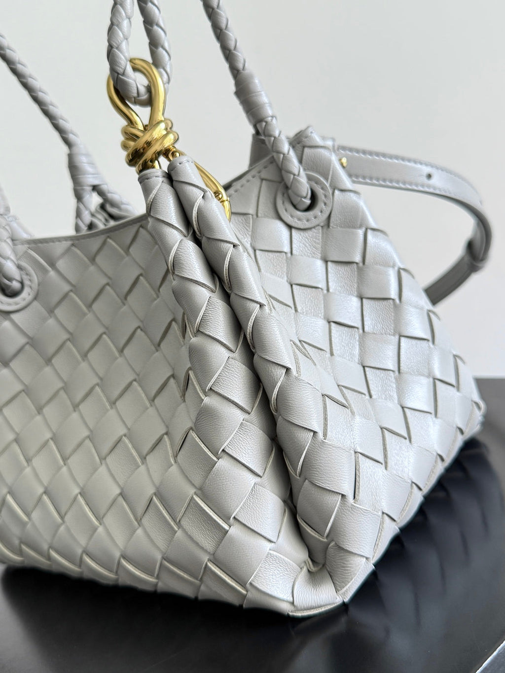 Bottega Veneta 25S Small Parachute 21 in Light Gray Calfskin Gold Hardware Bag