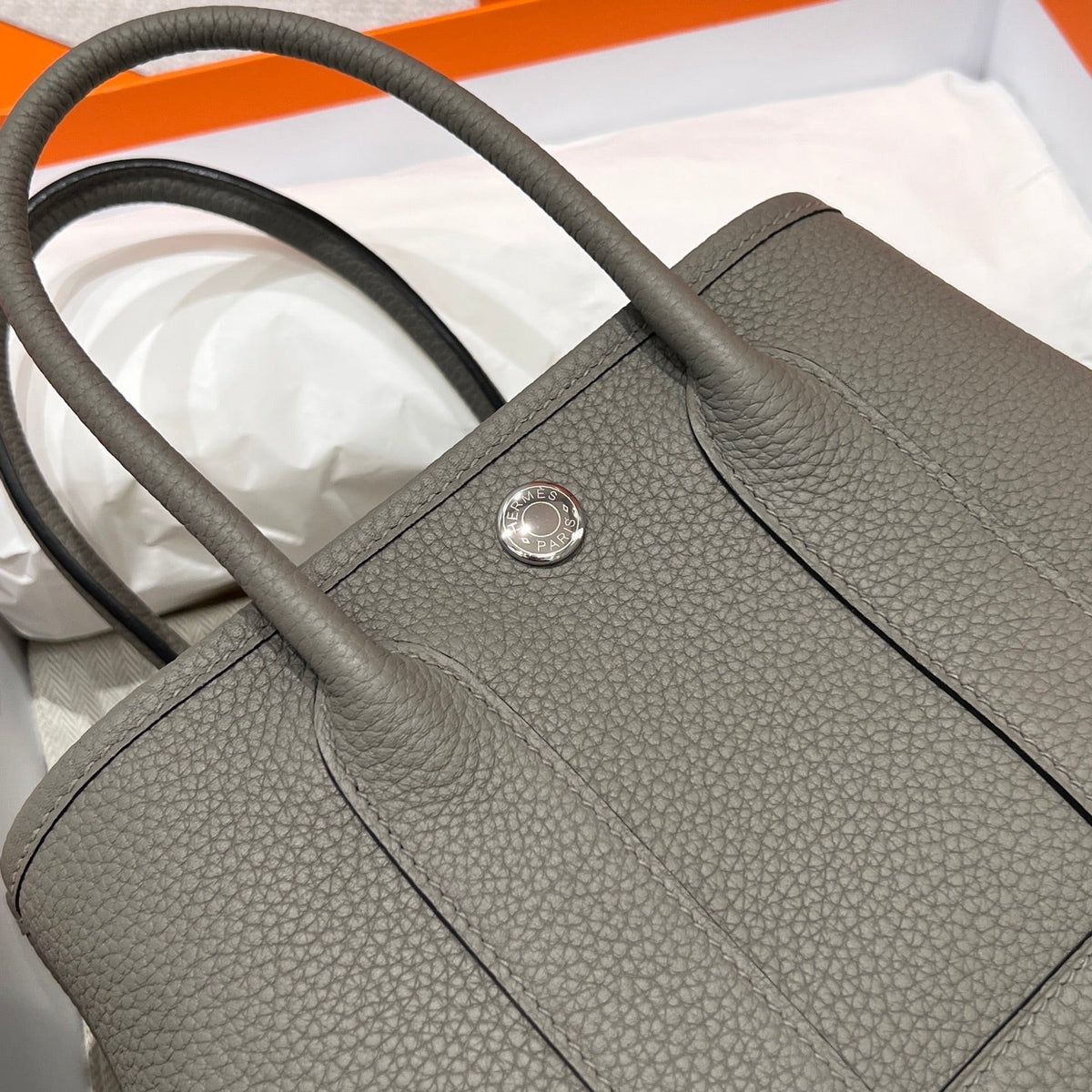 Hermes Garden Party 23cm in Grey Calfskin Bag