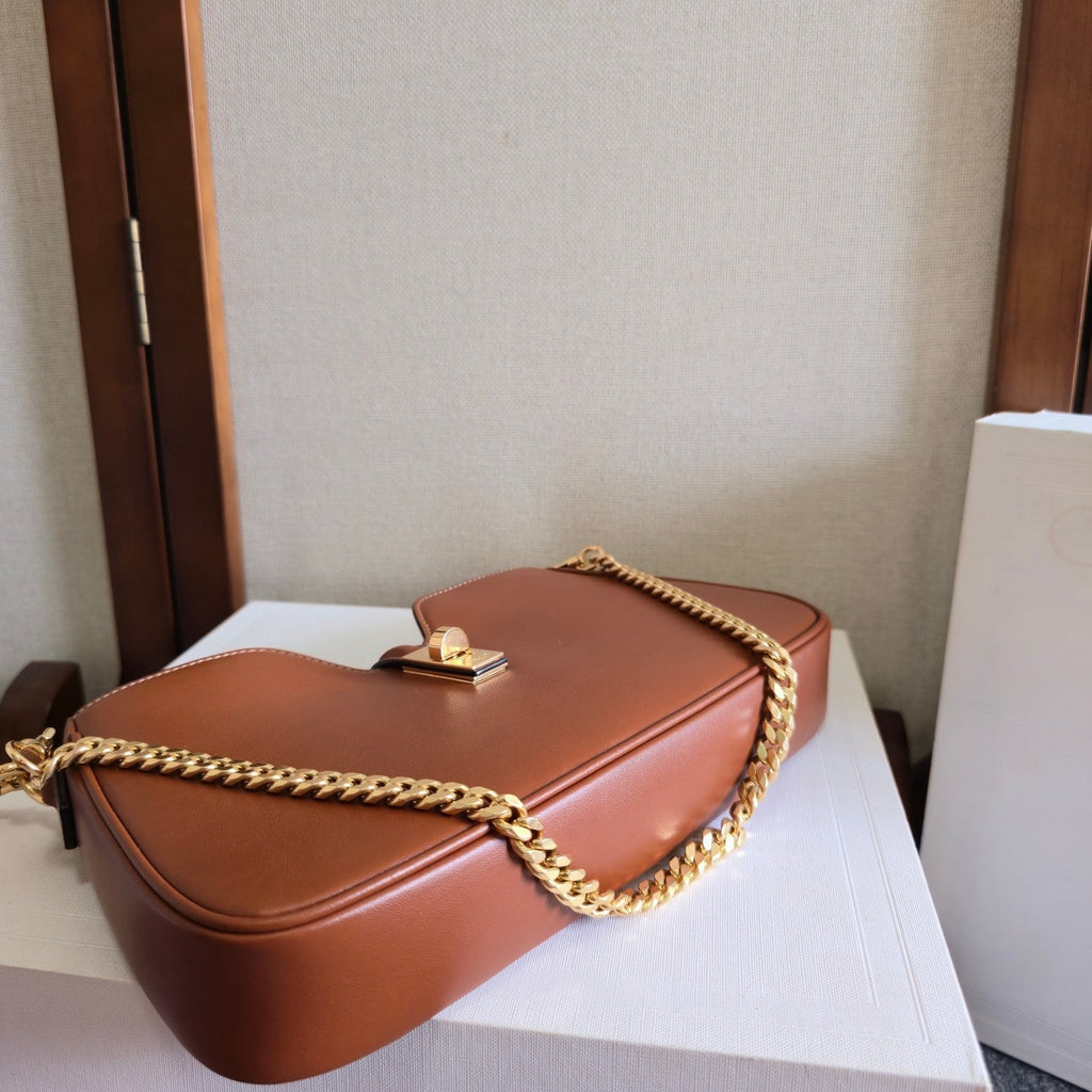 Celine 25S Shoulder Camille 16 Soft 27mm in Brown Calfskin Gold Hardware Bag