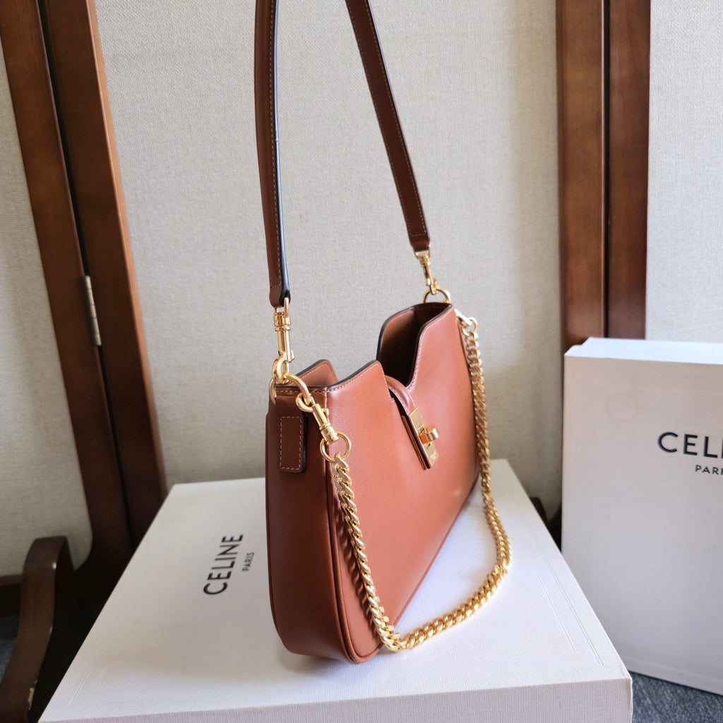Celine 25S Shoulder Camille 16 Soft 27mm in Brown Calfskin Gold Hardware Bag