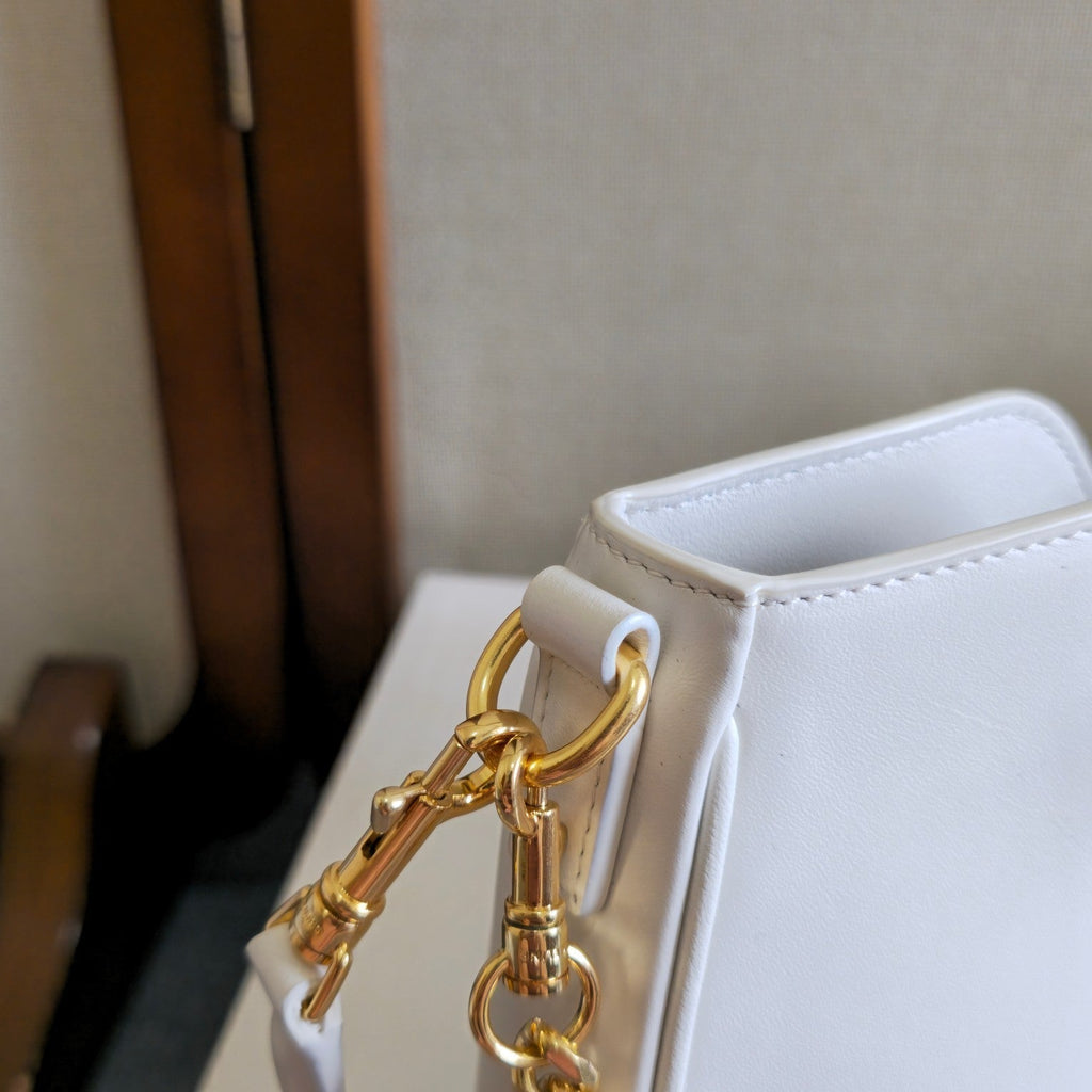 Celine 25S Shoulder Camille 16 Soft 27mm in White Calfskin Gold Hardware Bag