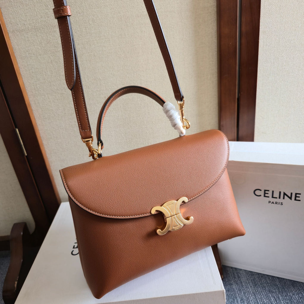 Celine 25S Medium Nino Bag 25mm in Tan Brown Calfskin Gold Hardware