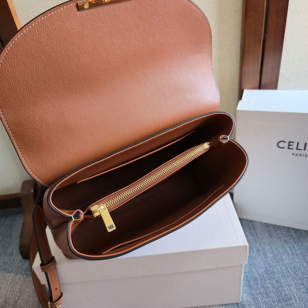Celine 25S Medium Nino Bag 25mm in Tan Brown Calfskin Gold Hardware