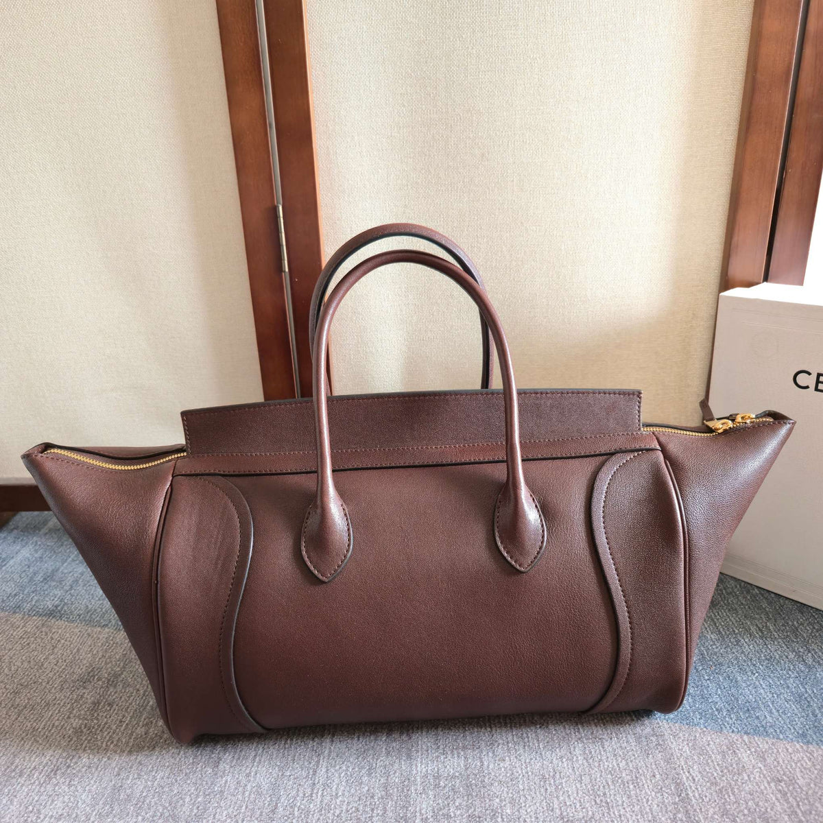 Celine 25S Medium Smiling New Luggage 36mm in Syrah Red Supple Shiny Lambskin Bag