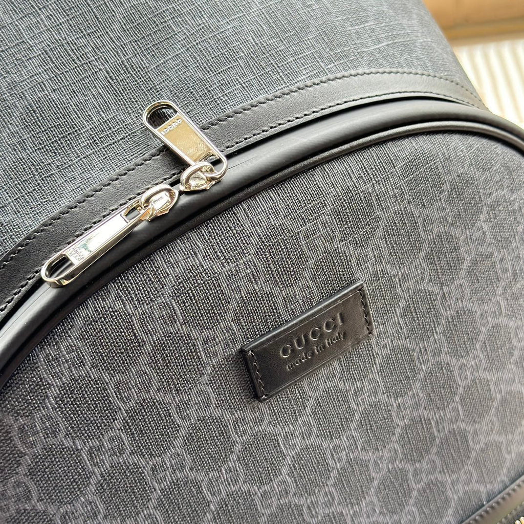 Gucci Backpack 44 in Gray Monogram Canvas and Black Leather Trim