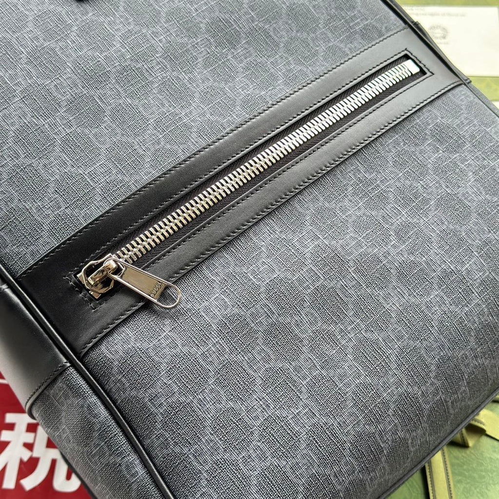 Gucci Backpack 44 in Gray Monogram Canvas and Black Leather Trim