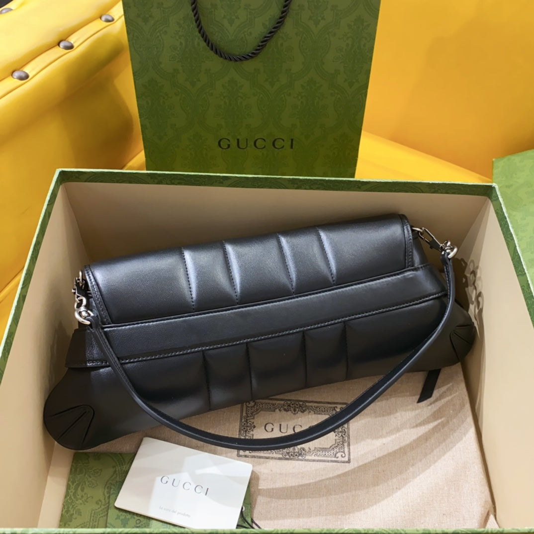 Gucci Horsebit Chain Handbag 38 in Black Calfskin Silver Hardware