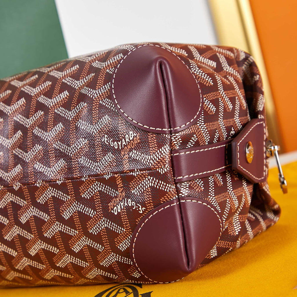 Goyard Bowling Toiletry Bag 24 in Burgundy Red Goyardine Canvas and Calfskin