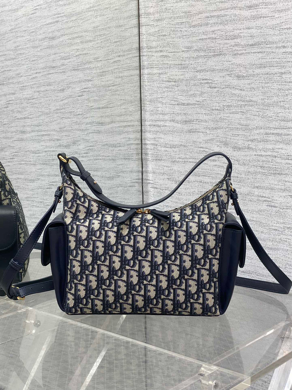 Dior 25S Medium D-Dream Bag 24 in Blue Oblique Jacquard and Smooth Calfskin