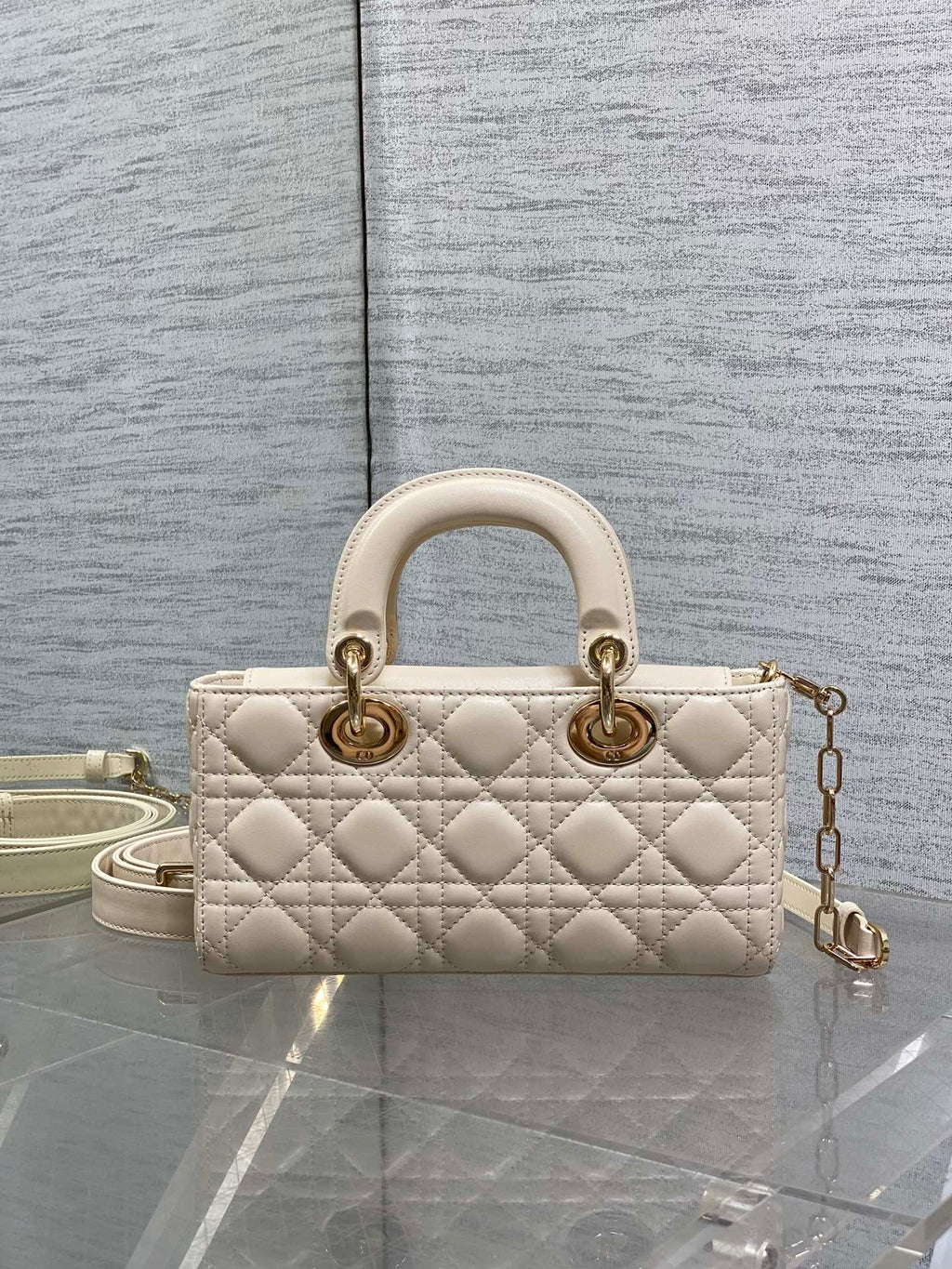 Dior 25S Small Lady D-Joy 22 in Beige Lambskin Gold Hardwre Bag