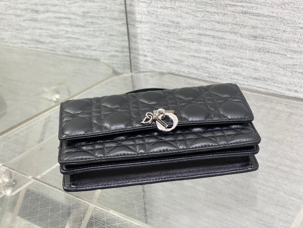 Dior 25S Talk Phone Pouch 21 in Black Cannage Lambskin Silver Hardwre