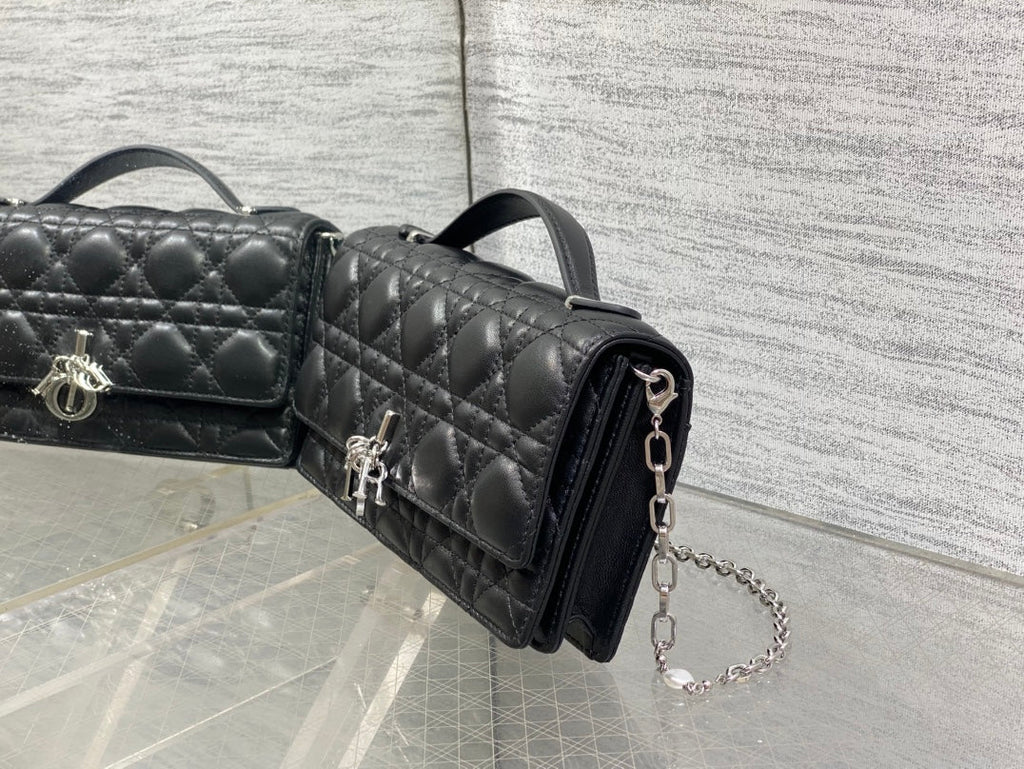 Dior 25S Talk Phone Pouch 21 in Black Cannage Lambskin Silver Hardwre
