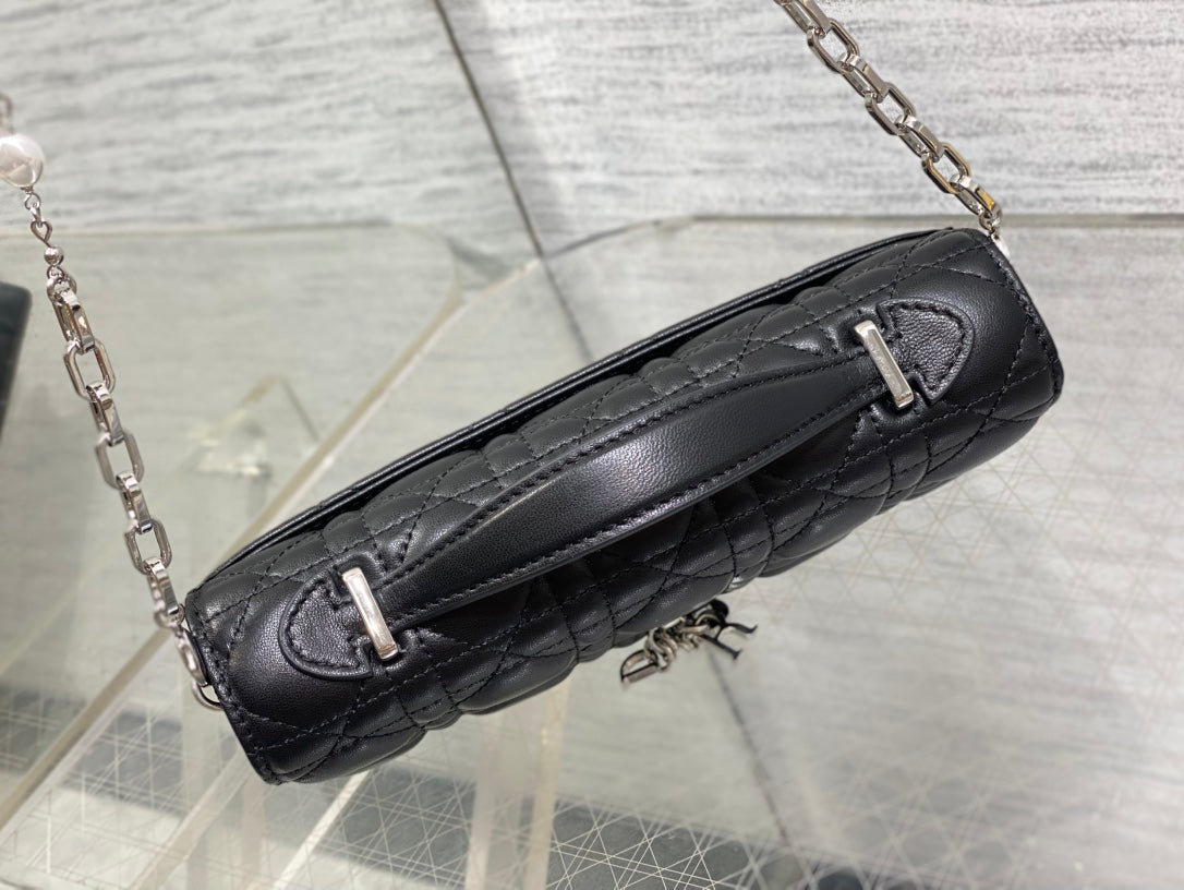 Dior 25S Talk Phone Pouch 21 in Black Cannage Lambskin Silver Hardwre