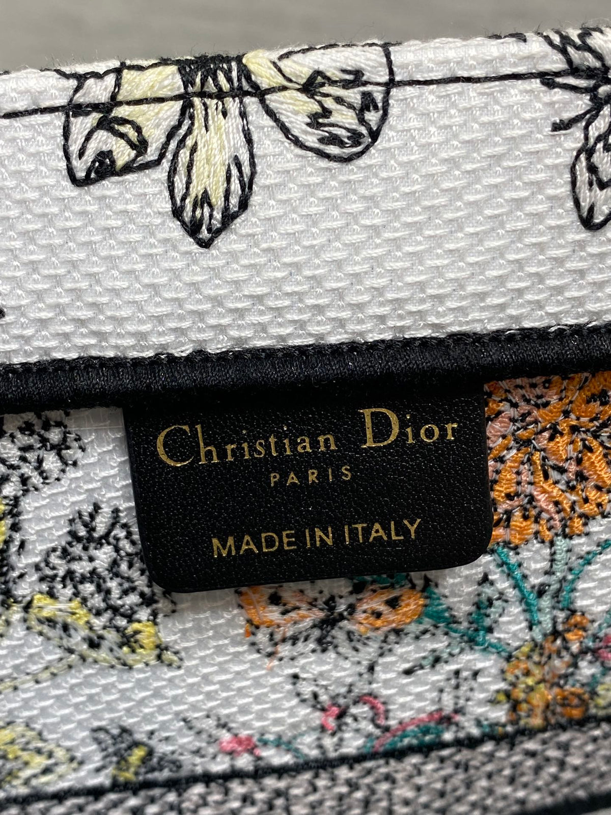 Dior 25S Lucky Medium Book Tote 36 in Multicolor Cotton Flowers Calendar Allover Embroidery