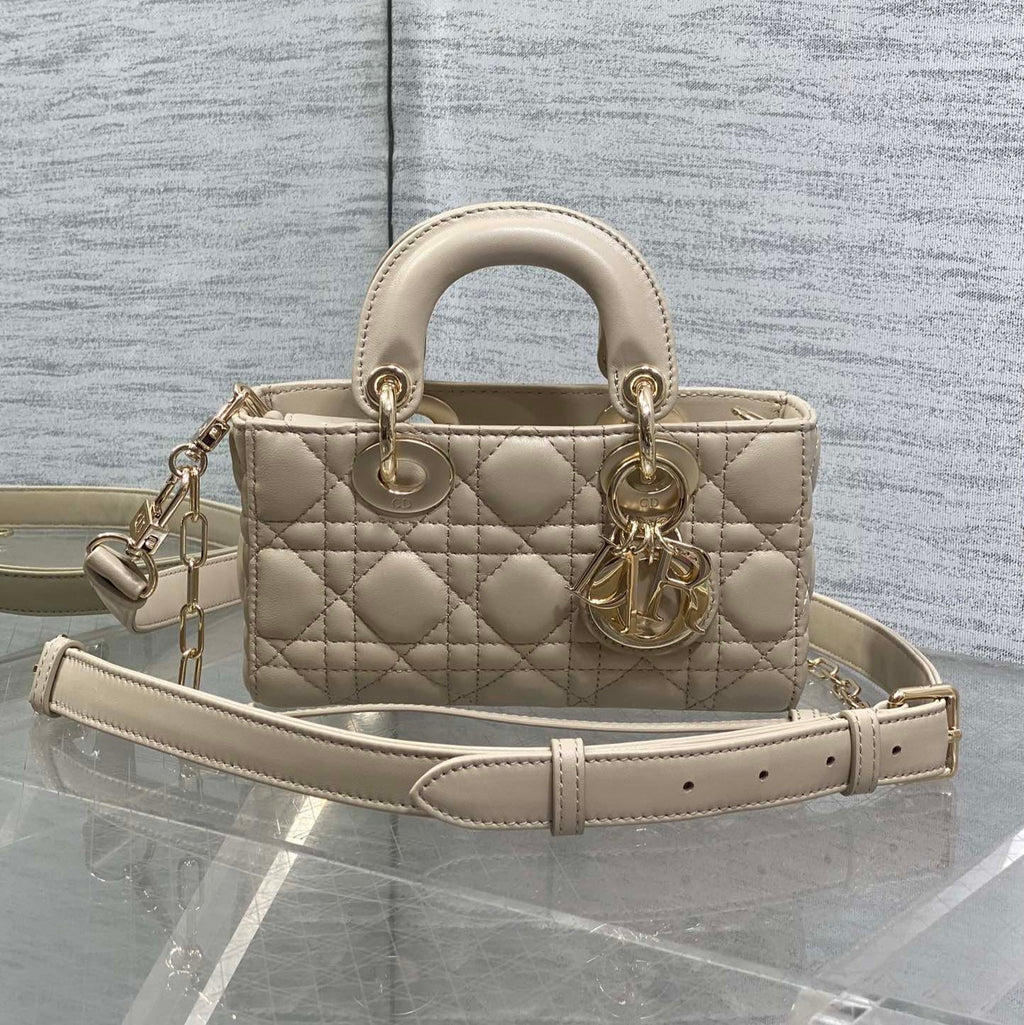 Dior 25S Micro Lady D-Joy 19 in Powder Beige Calfskin Gold Hardwre Bag