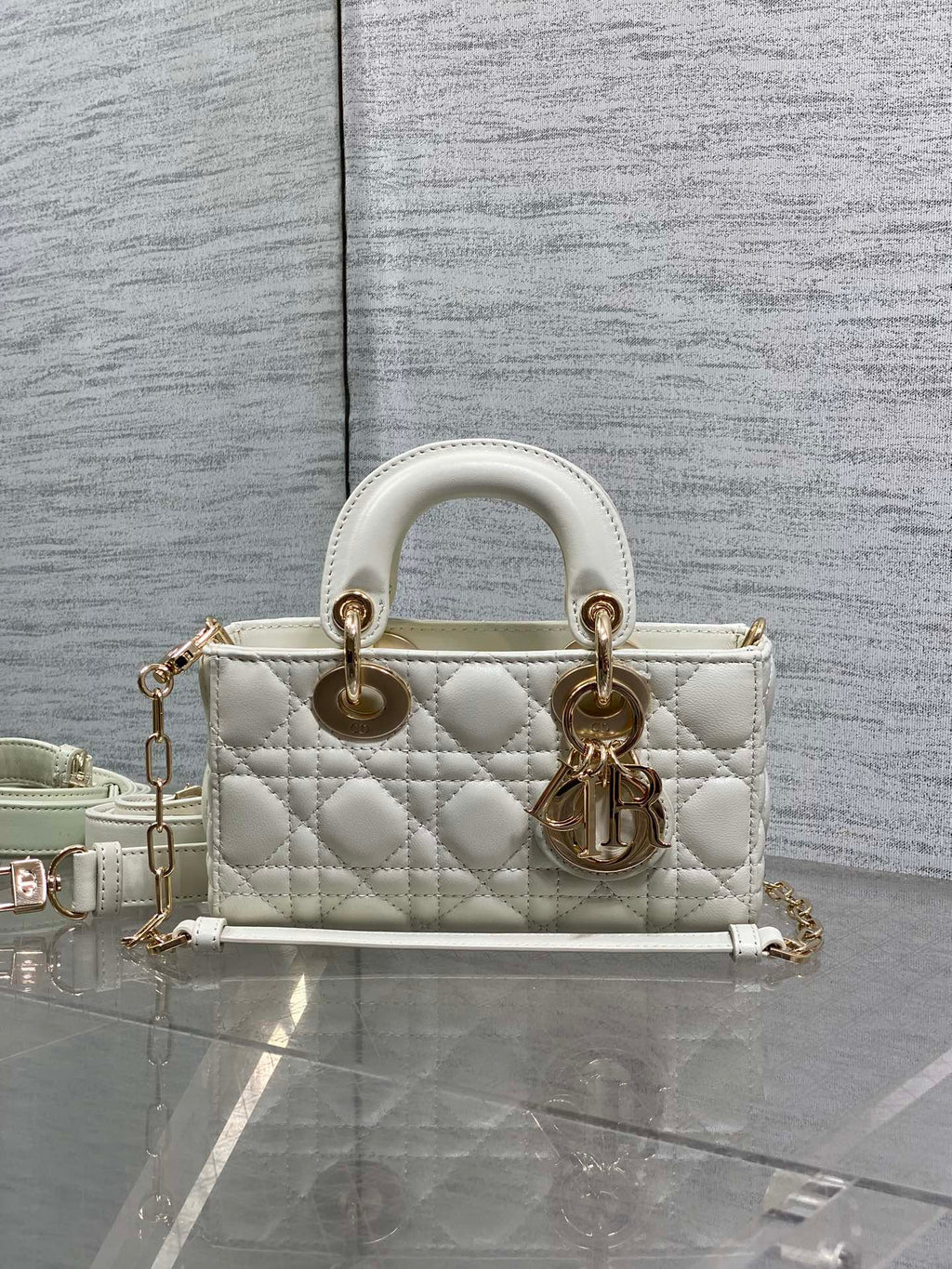 Dior 25S Micro Lady D-Joy 19 in Ivory Calfskin Gold Hardwre Bag