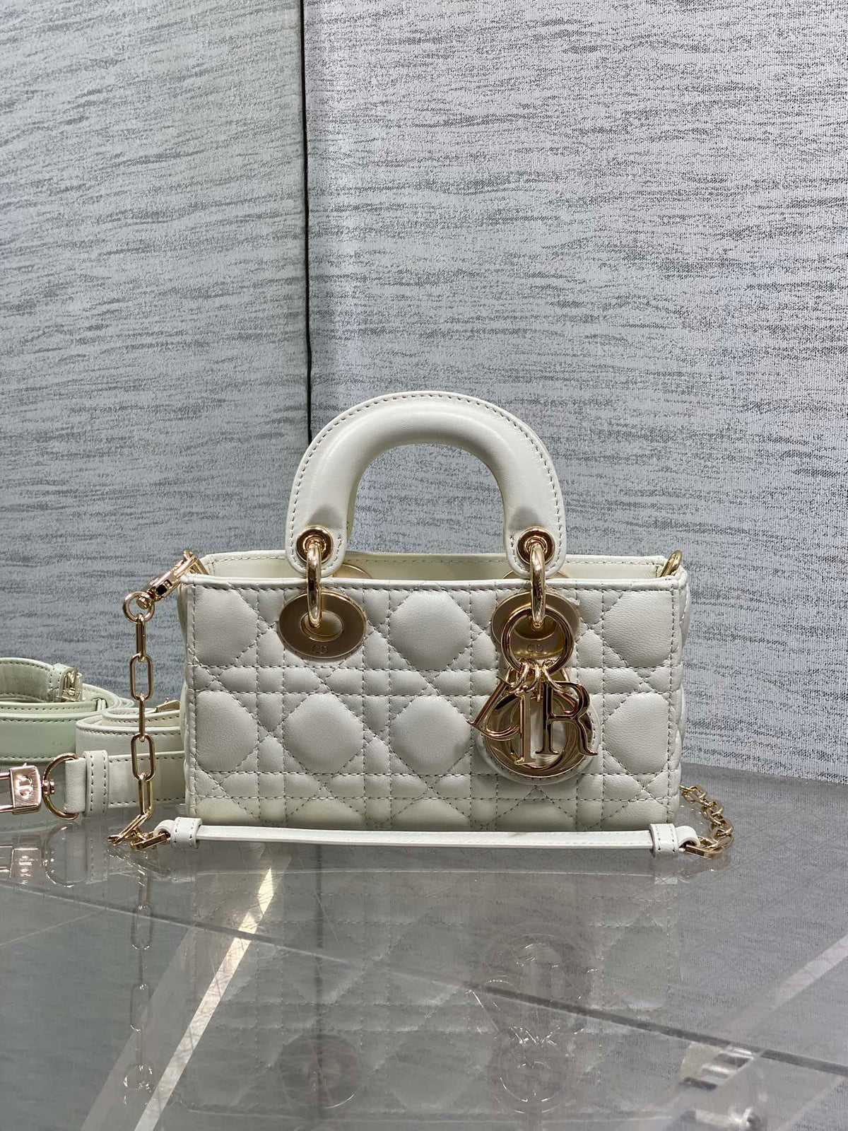 Dior 25S Micro Lady D-Joy 19 in Ivory Calfskin Gold Hardwre Bag