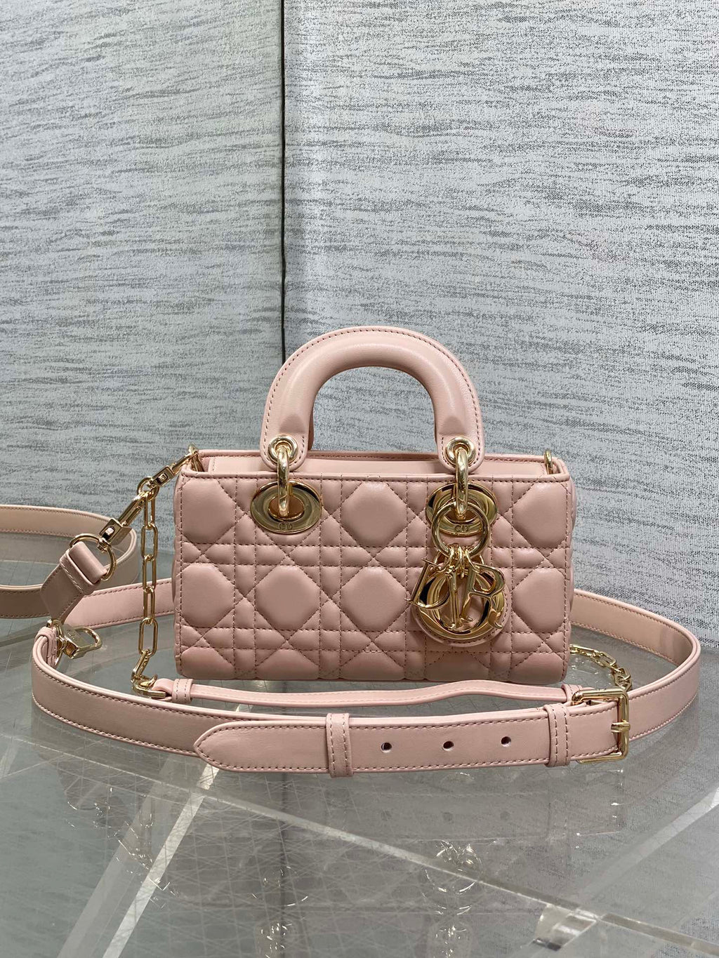 Dior 25S Micro Lady D-Joy 19 in Baby Pink Calfskin Gold Hardware Bag