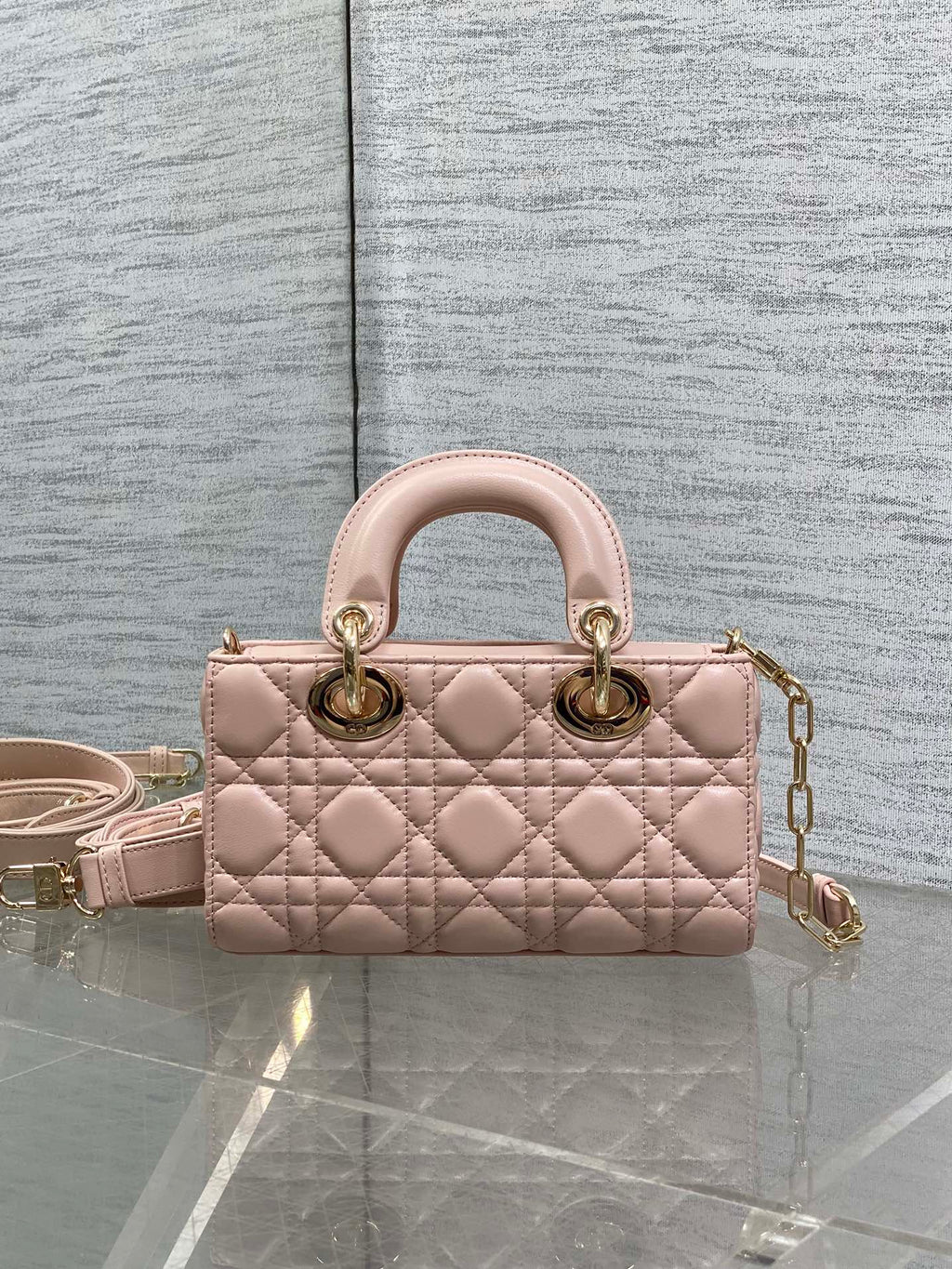 Dior 25S Micro Lady D-Joy 19 in Baby Pink Calfskin Gold Hardware Bag