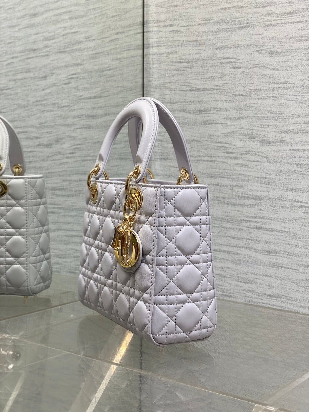 Dior 25S Lady Bag 20 in Lilac Cannage Calfskin Gold Hardwre