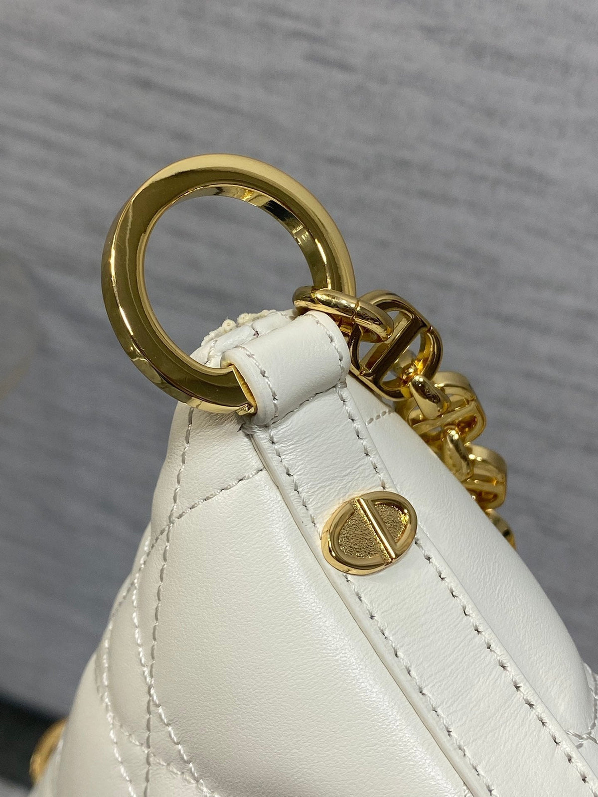 Dior 25S Star Hobo Bag 28 in Latte Macrocannage Calfskin with Chain