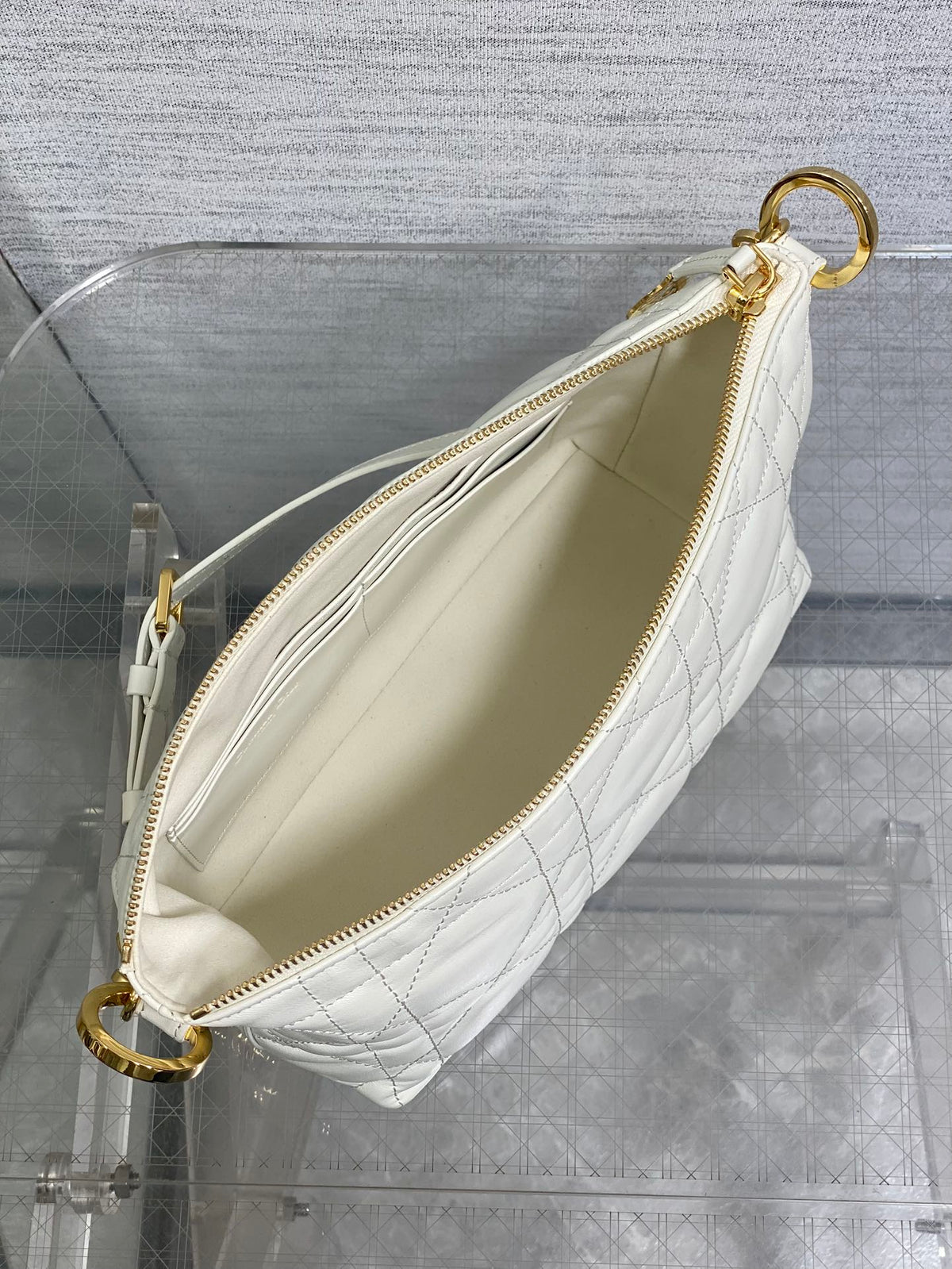 Dior 25S Star Hobo Bag 28 in Latte Macrocannage Calfskin with Chain