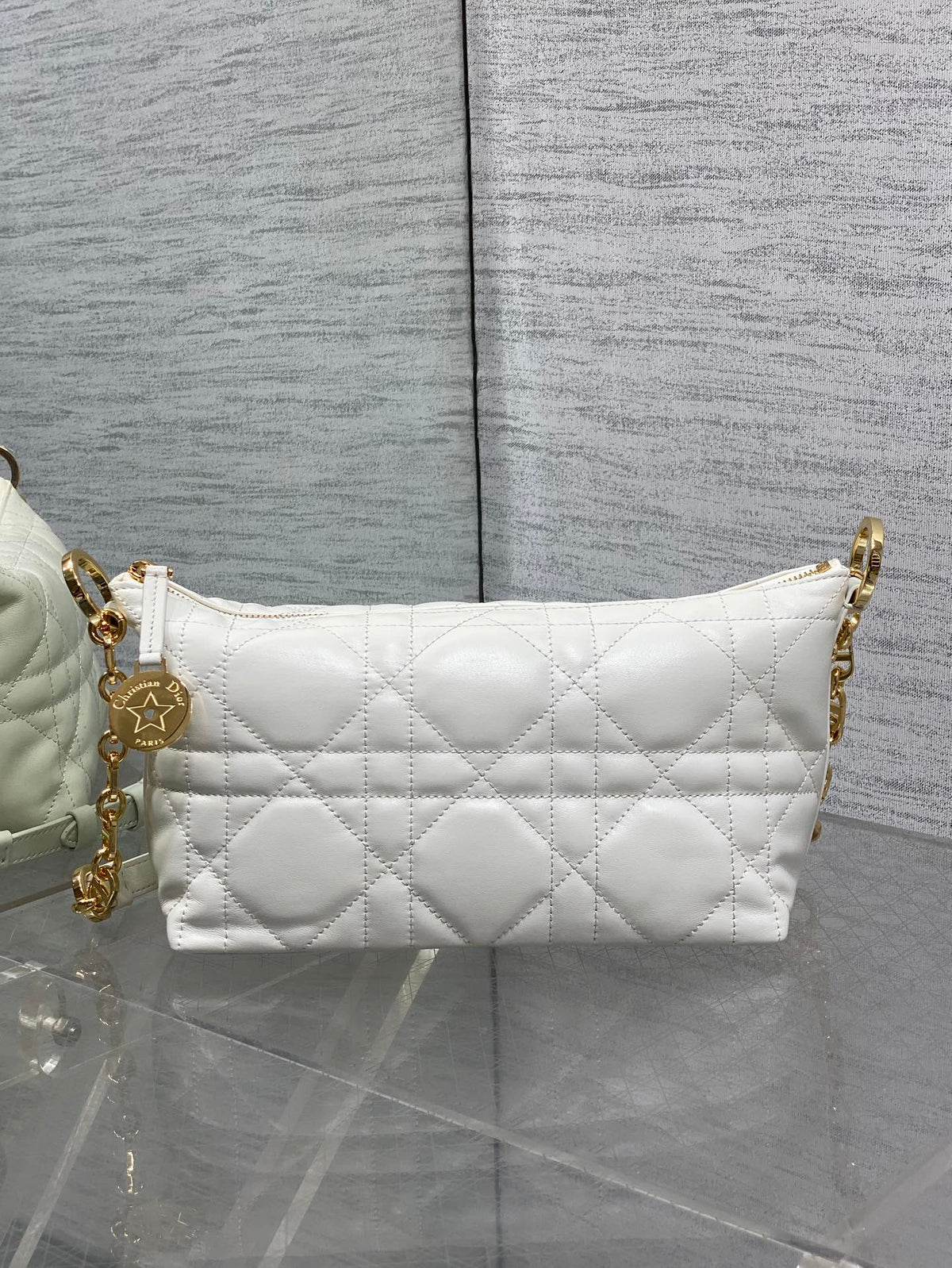 Dior 25S Star Hobo Bag 28 in Latte Macrocannage Calfskin with Chain