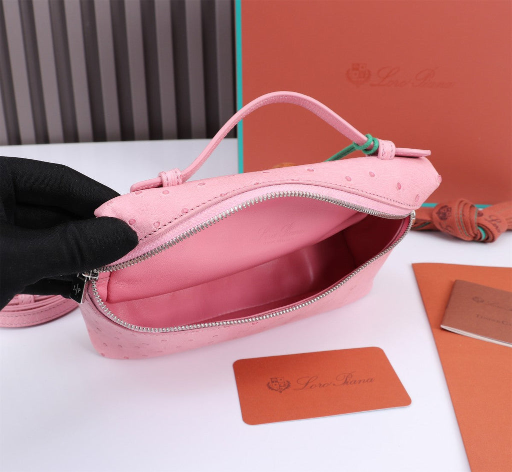 Loro Piana Extra Pocket L19 in Baby Pink Ostrich Leather Bag