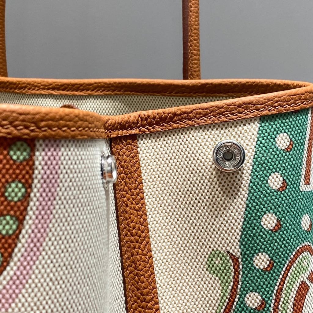 Hermes Garden Party 36 in Multicolor Toile H Canvas Gold Calfskin Circus Typography Print Bag