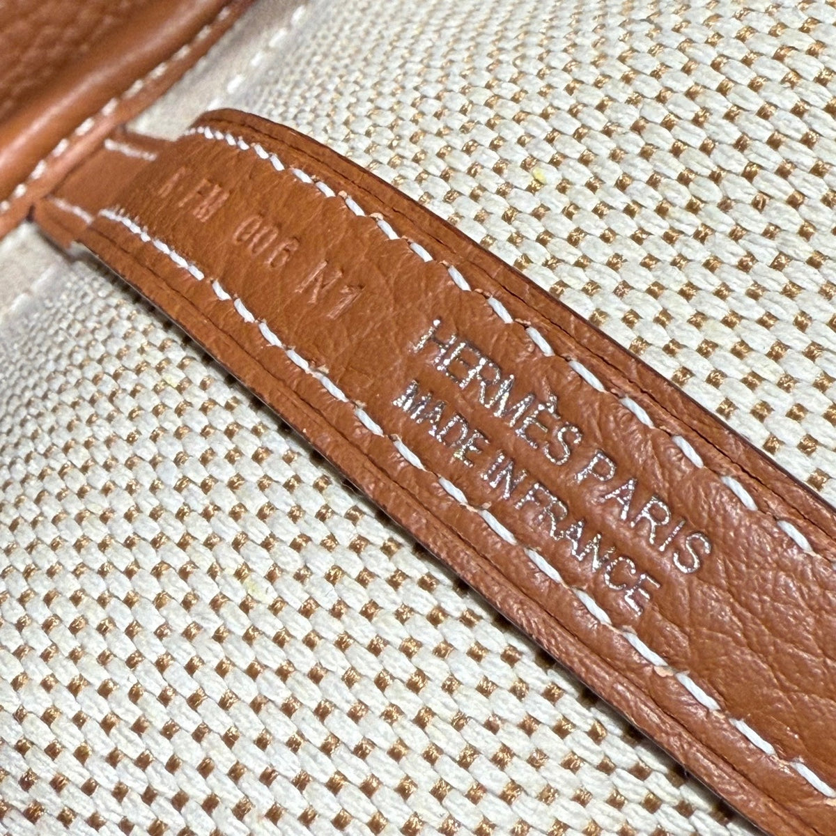 Hermes Garden Party 23cm in White Toilets Cotton Canvas and Brown Calfskin Bag
