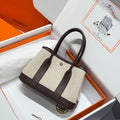 Hermes Garden Party 23cm in Beige Toilets Cotton Canvas and Dark Brown Calfskin Bag