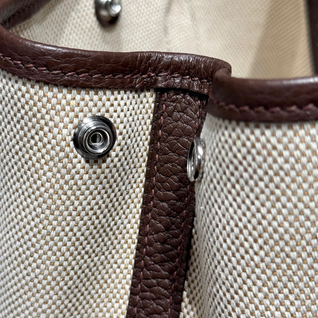 Hermes Garden Party 23cm in Beige Toilets Cotton Canvas and Dark Brown Calfskin Bag