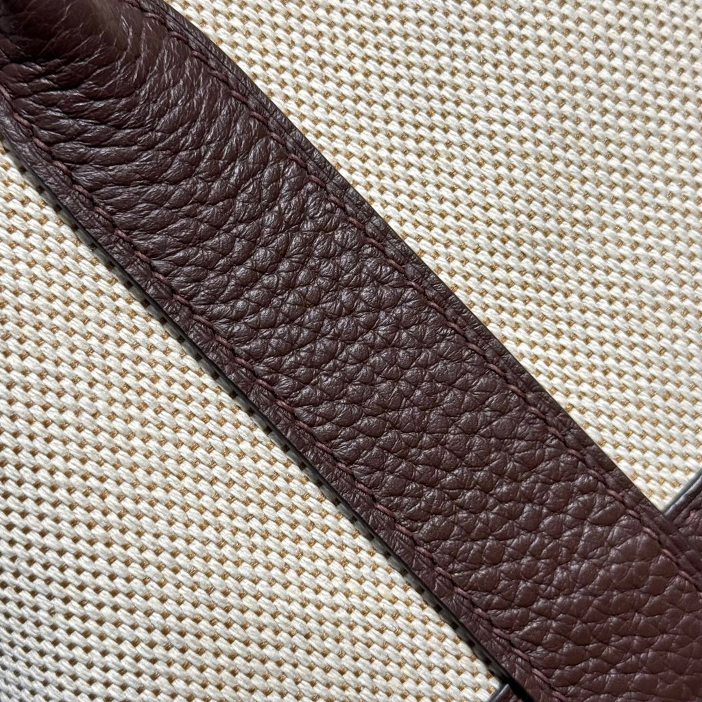Hermes Garden Party 23cm in Beige Toilets Cotton Canvas and Dark Brown Calfskin Bag
