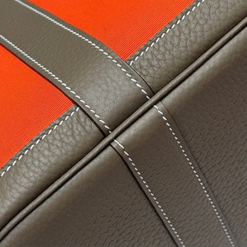 Hermes Garden Party 30cm in Orange Minimum Toilets Cotton Canvas and Brown Calfskin Bag