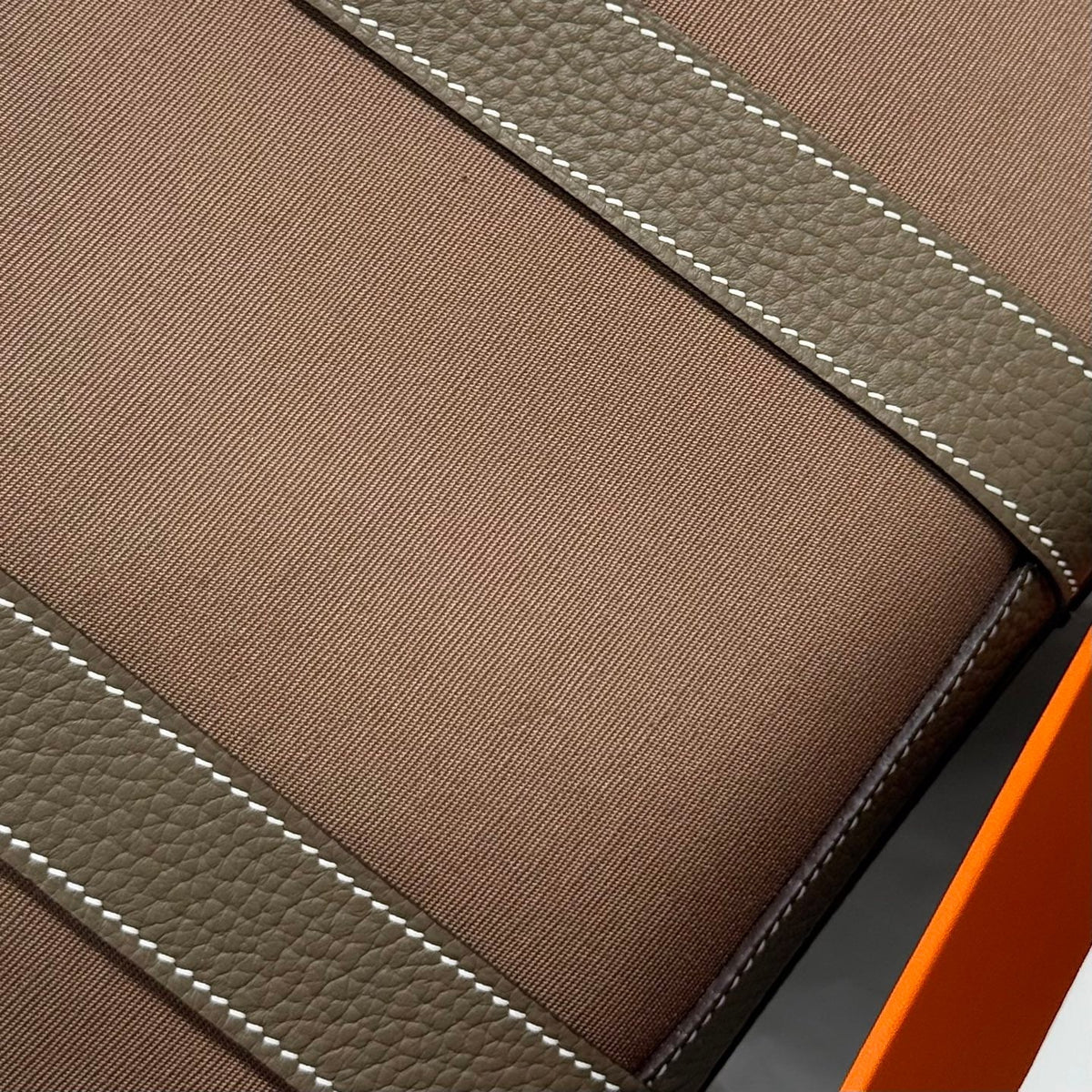 Hermes Garden Party 30cm in Brown Toilets Cotton Canvas and Togo Etoupe Calfskin Bag