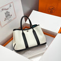 Hermes Garden Party 30cm in White Toilets Cotton Canvas and Black Calfskin Sky Blue Canvas On Side Other Bag